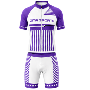 Ensemble maillot et short de cyclisme violet et blanc, manches courtes, fermeture éclair intégrale, séchage rapide, rembourré, pour course à vélo, entraînement, performance sportive d'équipe - Product Image 1