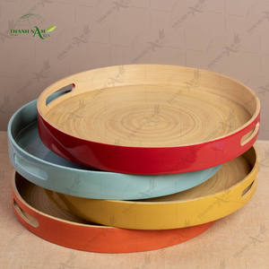 Plateau en bambou fait à la main, écologique, recyclable, plateau de service pour fruits avec poignées, organisateur décoratif, OEM personnalisé - Product Image 6