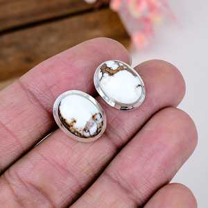 Pendientes de Plata de Ley 925 con Jaspe Caballo Salvaje, Gema Blanca y Marrón, Joyería Boho del Suroeste, Regalo para Ella - Product Image 5