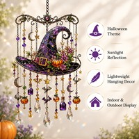 Attrape-soleil décoratif en acrylique en forme de chapeau de sorcière pour Halloween, décorations suspendues pour jardin extérieur avec pendentifs colorés