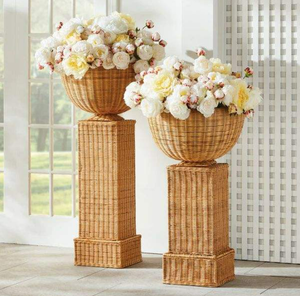 Modern Braided Bohemian Matt Glaze Tall Floor Urn <b>Square</b> Tabletop <b>Vase</b> Handwoven Rattan Eco Friendly Natural Large Capacity - Product Image 5
