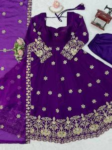 TENNECY Women Digital Silk Embroidery Zari Sequins-work Premium Readymade Wrinkle-Free Reversible <b>Ankle</b>-Length Diwali Party - Product Image 6
