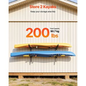 Supporto per 2 kayak resistente, capacità 200 libbre, regolabile, da parete, per interni ed esterni, garage, scaffali, moli e capannoni - Product Image 2