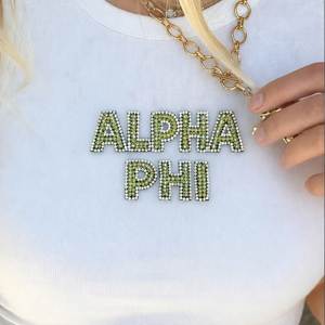 Alpha Phi Greek Letter <b>Beaded</b> Embroidery Cotton Tank <b>Top</b> For Women Sleeveless Summer Ribbed Vest Round Neck Casual Apparel Shirt - Product Image 1