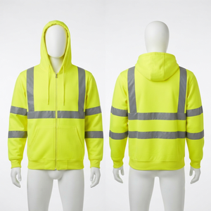 เสื้อฮู้ดทำงานแบบซิปเต็มตัว ผ้าฟลีซพรีเมียม 330 กรัม ผ้าฝ้าย 100% สีฟ้าอ่อน แผงสะท้อนแสงเพื่อความปลอดภัย ปักลายแบบดิจิทัลตามสั่ง สำหรับฤดูใบไม้ร่วง - Product Image 4