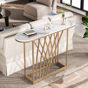 Modern Steel <b>Console</b> <b>Desk</b> Featuring Marble Top Contemporary Living Room Furniture With Decorative Storage Display Functionality - Product Image 5