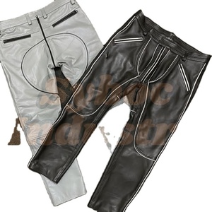 Pantalones de cuero blanco para hombre, nuevo estilo gay para adultos, piel de vaca Real Napa, cuero negro suave, pantalones con cremallera de talla grande para niños - Product Image 2