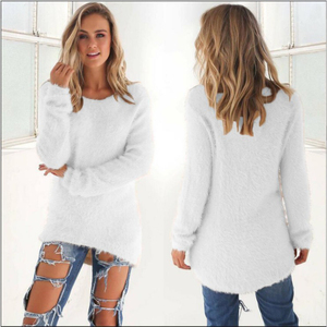 Blusa informal de gran tamaño para mujer, ropa Hipster blanca L, suéter largo de punto de algodón holgado con cuello redondo de Color sólido cálido - Product Image 1