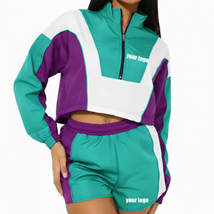 Wholesale 100% Cotton Women's 2 Piece <b>Set</b> Custom Embroidered logo Lace Above Knee Cropped Zipper Hoodie Oversized <b>Set</b> - Product Image 4