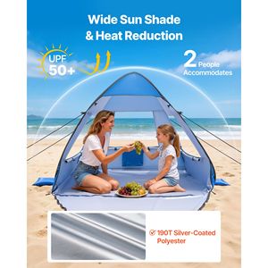 Tenda da Spiaggia Portatile UPF 50+ per 2 Persone, Leggera con Tasche per Sabbia e Borsa per il Trasporto, Design Pop-Up - Product Image 2