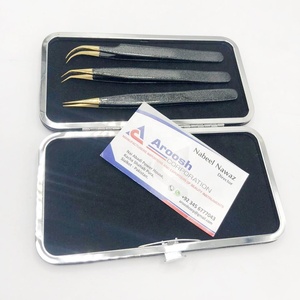 Pinzas para pestañas con purpurina curva en J de 45 grados de acero inoxidable con logotipo personalizado al por mayor fibra de aislamiento dorada puntiaguda personalizada - Product Image 5