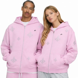Sudaderas con capucha unisex para parejas, de algodón y forro polar, con detalles de cristal, estilo oversize, conjunto de ropa urbana a juego, producción personalizada al por mayor. - Product Image 1