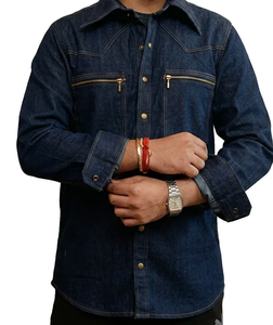 Men's Premium Dark Blue Denim Shirt With Dual Zip Pocket Full Sleeve Casual and Semi-Formal Wear Stylish Regular Fit Men'swear - Product Image 3