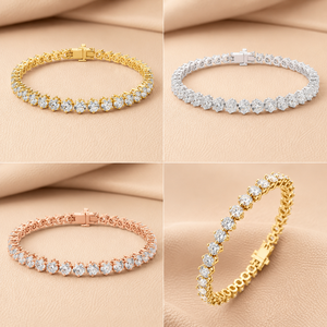 Pulsera de Diamantes de Corte Redondo para Mujer en Oro Amarillo, Oro Blanco y Oro Rosa, Diseño Clásico de Joyería - Product Image 4