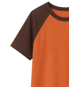 Manufacturer Orange And Dark Brown Raglan T Shirt For Men Short Sleeve Crew Neck Cotton Tee Custom Casual Color Block Streetwear - Product Image 3