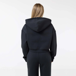 Conjunto Deportivo de Invierno para Mujer, 100% Algodón, con Capucha, Color Negro, Estampado Acid Wash, Cierre Completo con Cremallera, Corte Holgado, Estilo Casual - Product Image 3
