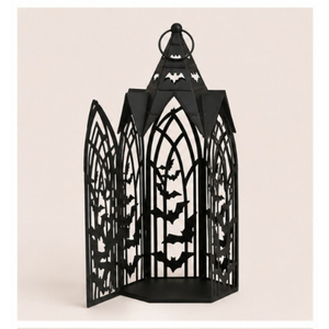Factory Supply Classic Black <b>Lantern</b> Candle Holder Spooky Bat & Haunted House Tabletop Centerpiece for Halloween Home Decor - Product Image 3