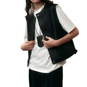 Chaleco Casual Holgado de Cuero Genuino para Mujer, sin Mangas, Cuello en V, Impermeable, Resistente al Viento y Ecológico - Product Image 1