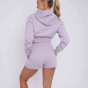 Ensemble 2 pièces décontracté vert menthe pour femme : sweat à capuche en polaire et short, haut court à manches longues avec poche, idéal printemps-été - Product Image 5