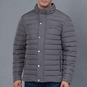 Veste matelassée grise pour homme, col montant, fermeture à boutons, décontractée, hiver, rembourrage en polyester, coupe classique - Product Image 1
