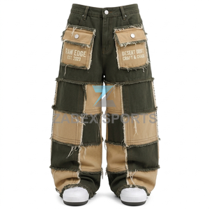 Pantalones Cargo de Mezclilla Anchos con Parches de Primera Calidad ZABEX SPORTS para Hombre, Corte Holgado, Jeans Casuales de Moda, Fabricación OEM en Pakistán - Product Image 1