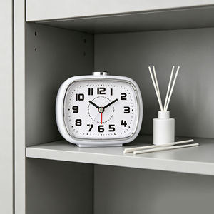 4 Inch White Square Alarm <b>Clock</b> with Electroplated Trim & Clear <b>Large</b>-Dial Panel – Senior Friendly | Easy-Read Bedroom <b>Clock</b> - Product Image 2