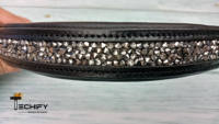MS TECHIFY EXPORTS Fronture de Cheval en Cuir Noir de Luxe avec Strass en Cristal Argenté |   Boîte équestre rembourrée incurvée de taille personnalisée