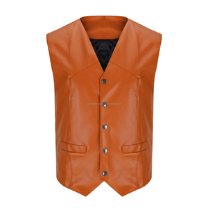 Chaleco de cuero transpirable de alta calidad para hombre, cierre de estilo a presión, cuello en V, servicio OEM para pedidos a granel, Color naranja - Product Image 1