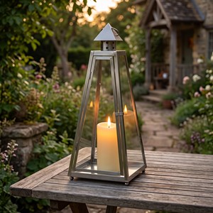 Lanterne à bougie marocaine revêtue de nickel Premium Look fantaisie Design Triangle porte-bougie pour la décoration de la maison salon - Product Image 1