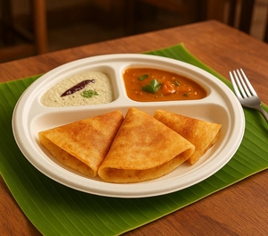 Round 3 Compartment Bagasse <b>Disposable</b> <b>Plate</b> White Biodegradable Compostable Food Serving Tray for Party Catering - Product Image 2
