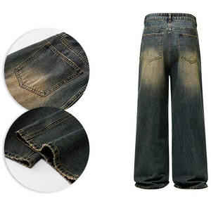 Pantalones Vaqueros Anchos de Mezclilla Lavada a la Piedra para Hombre, Cintura Alta, Corte Holgado, Casuales, de Algodón para Otoño - Product Image 4