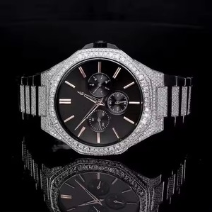 Montre chronographe de luxe pour homme en acier inoxydable sertie de diamants, cadran noir 42 mm, cristal saphir, mouvement automatique mécanique - Product Image 3