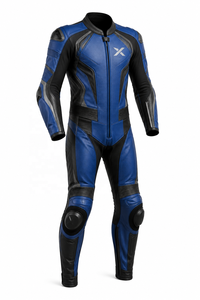 Custom Measurement One-Piece Leather Motorcycle <b>Suit</b> | Winter Printed | Blue Black <b>Red</b> | OEM ODM Manufacturer | Premium Design - Product Image 1