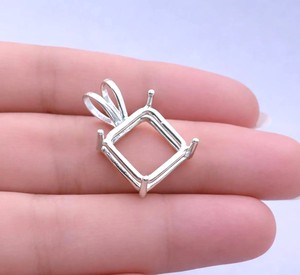Handmade 925 Silver 10mm Square 4 Prong Semi Mount Designer Charm Pendant Stone Setting DIY Keepsake Resin Work Jewelry Findings - Product Image 5