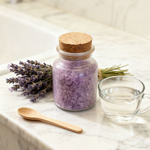 Sel de Bain Bio Végan Relaxant avec Cuillère en Bois, Pot en Liège, Sel Minéral Naturel, Vente en Gros, Marque Privée - Product Image 5