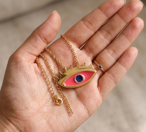 Collar con Colgante de Ojo Esmaltado Rosa Hecho a Mano, Cadena de Latón Chapado en Oro de 18K, Joyería de Estilo Europeo y Americano para Mujer, Regalo para Fiestas - Product Image 5