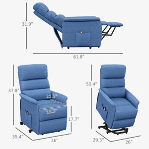 Sillón Reclinable Eléctrico Azul con Control Remoto y Bolsillos Laterales para Personas Mayores, Ideal para Sala de Estar - Product Image 3