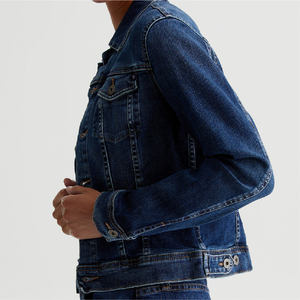 Wholesale Custom Women's Vintage Dark <b>Wash</b> Slim Jean Jacket Stretch Denim Cotton Chest Pockets Adjustable <b>Tabs</b> Button Decoration - Product Image 5