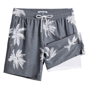 Short de bain décontracté pour homme gris à imprimé palmier, séchage rapide, avec cordon de serrage et doublure intérieure - Product Image 1