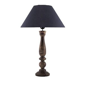White Wood Table <b>Lamp</b> <b>Black</b> Linen Shade Hand Carved Floral Base Decorative <b>Bedside</b> <b>Lamp</b> for Living Room - Product Image 2