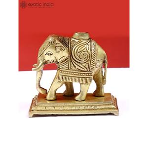 Handmade 6-Inch Brass Decorative Elephant Diya <b>Oil</b> <b>Lamps</b> & <b>Accessories</b> Made in India - Product Image 3