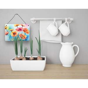 Multicolor Gerbera Daisies Watercolor Wall Door Hanging Prints Aluminum Metal <b>Sign</b> for Kitchen Bar <b>Bathroom</b> Home Decor 8HX12W - Product Image 3