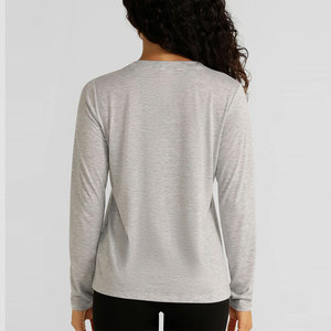 Women's Spandex Crew Neck <b>Long</b> Sleeve Shirt High Quality Summer Wear New Arrival Sports Fitness Top Seamless Blank Shirt - Product Image 5