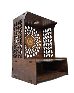 Templo de Pooja Religioso de Madera, Mandapam con Om y Loto Cortado con Láser, Altar Tradicional de Pooja de MDF, Mandir con Estante para el Hogar - Product Image 6