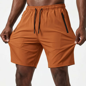 Men Stretch Fitness <b>Shorts</b> <b>4</b> Way Stretch Polyester Spandex Zipper Pockets Breathable Gym Workout <b>Shorts</b> - Product Image 1