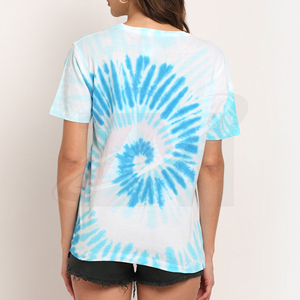 Camiseta de Manga Corta con Cuello Redondo y Estampado Tie Dye para Mujer, Corte Holgado, Algodón Jersey, Informal, Primavera Verano - Product Image 3