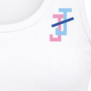 Women's <b>White</b> Sleeveless Tank Top with JJ Logo Embroidery Crew Neck Athletic Fitness Gym Workout <b>Shirt</b> for Women Sportswear - Product Image 4