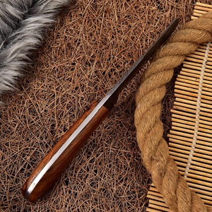 Cuchillo de caza vaquero de acero de Damasco hecho a mano con mango de madera exótica, funda de cuero tipo pancake Bull Cutter, hoja fija, utilitario, OEM - Product Image 4