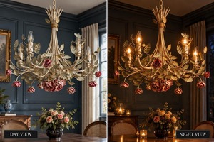 Assured Quality Vintage Metal Floral Chandelier With Roses And Leaves For Ceiling <b>Lighting</b> <b>Fixtures</b> - Product Image 4