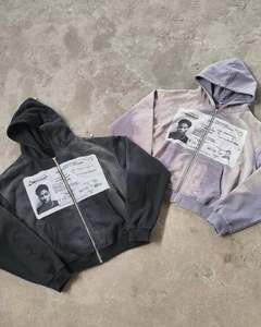 เสื้อฮู้ดดี้สตรีทแวร์สไตล์เรโทรผ้าเทอร์รี่คอตตอน 100% คุณภาพสูงแบบสั่งทำพิเศษ สองชั้น พร้อมงานปักลายประดับคริสตัลและงานสกรีน - Product Image 5